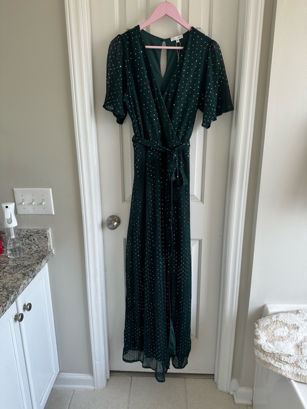 Baltic Born Emerald Green Polka Dot Wrap Maxi Dress